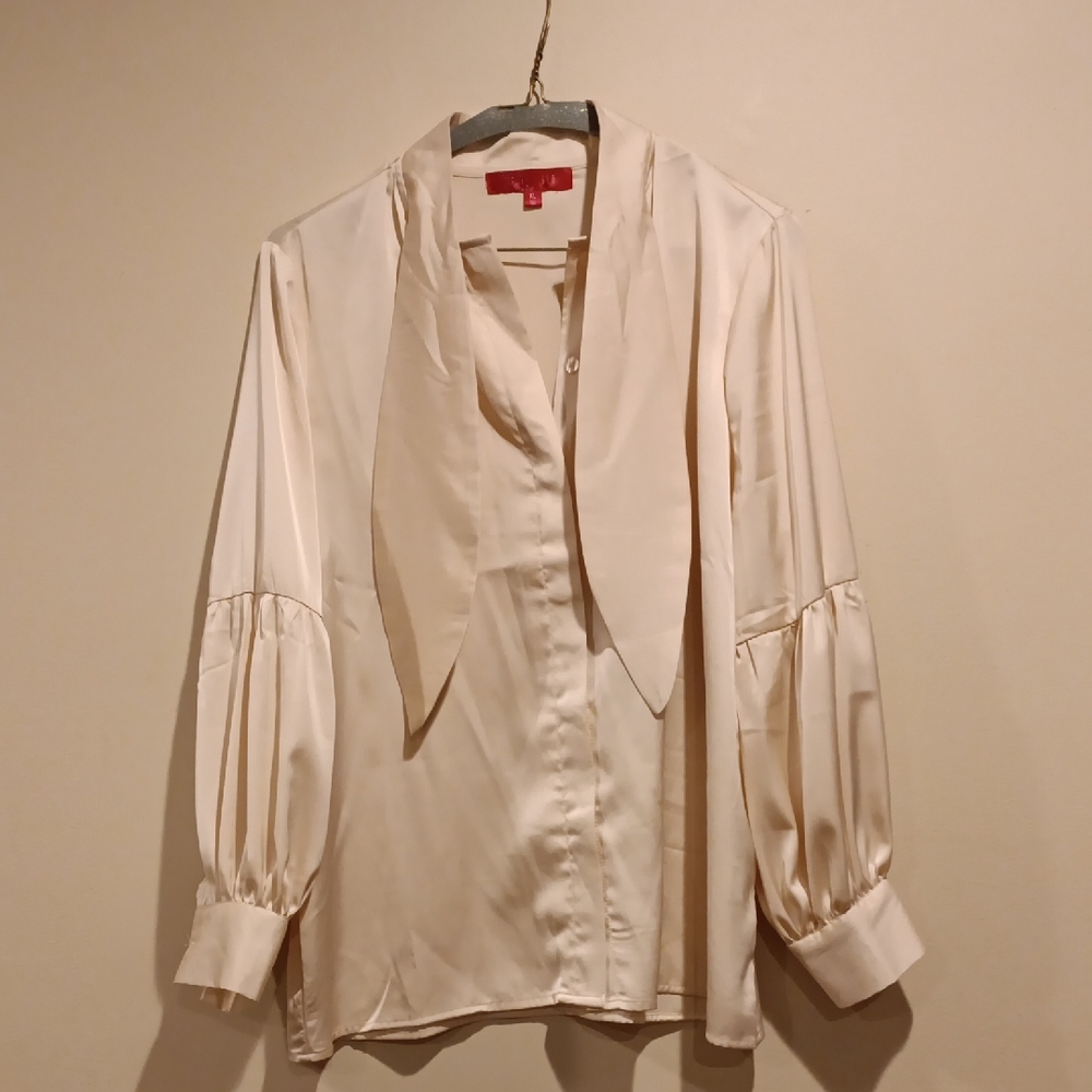 Silky Cream Tie-Neck Blouse - Elegant Women’s Top